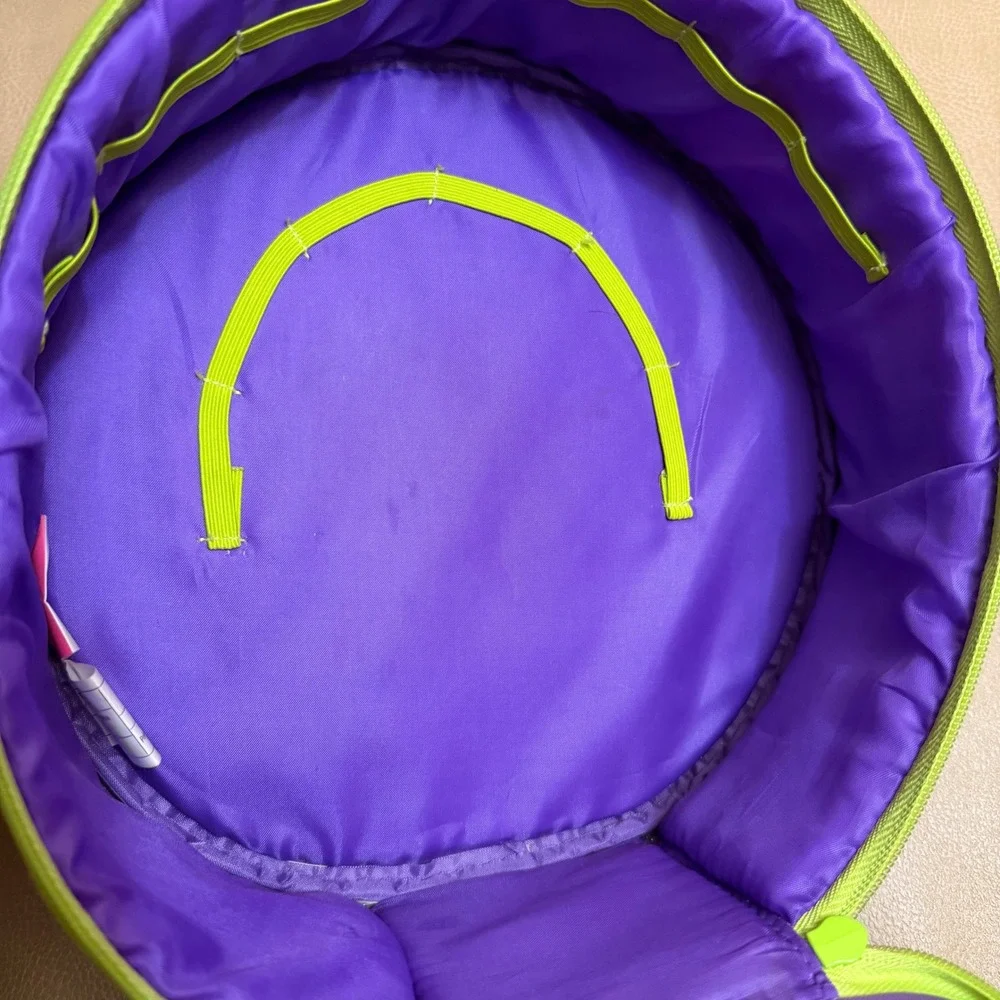 Vintage Polly Pocket Carrying Case Purple Lime Green Round Storage Bag 2000s
